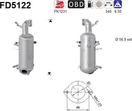 AS FD5122 - Сажевый / частичный фильтр, система выхлопа ОГ unicars.by