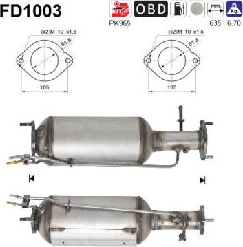 AS FD1003 - Сажевый / частичный фильтр, система выхлопа ОГ unicars.by