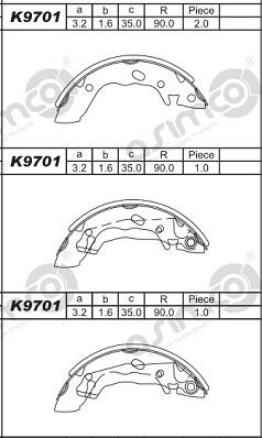 Asimco K9701 - Комплект тормозных колодок, барабанные unicars.by