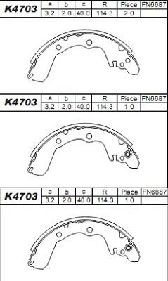 Asimco K4703 - Комплект тормозных колодок, барабанные unicars.by