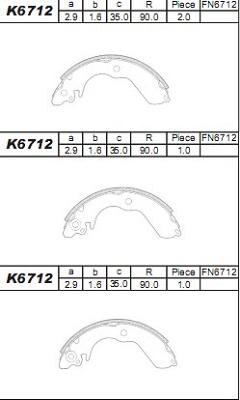 Asimco K6712 - Комплект тормозных колодок, барабанные unicars.by