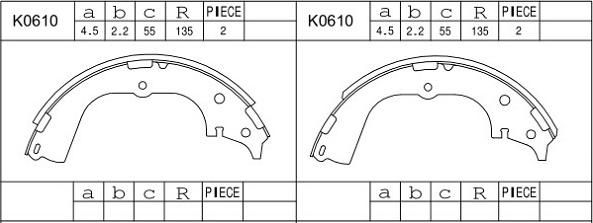 Asimco K0610 - Комплект тормозных колодок, барабанные unicars.by