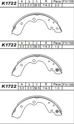 Asimco K1722 - Комплект тормозных колодок, барабанные unicars.by