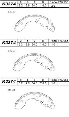 Asimco K3374 - Комплект тормозных колодок, барабанные unicars.by