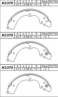 Asimco K3375 - Комплект тормозных колодок, барабанные unicars.by