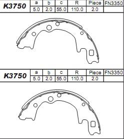 Asimco K3750 - Комплект тормозных колодок, барабанные unicars.by