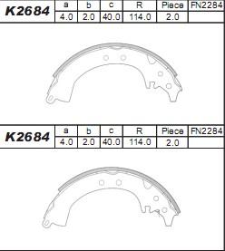 Asimco K2684 - Комплект тормозных колодок, барабанные unicars.by