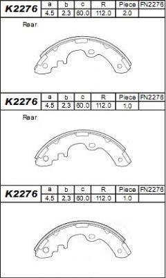 Asimco K2276 - Комплект тормозных колодок, барабанные unicars.by