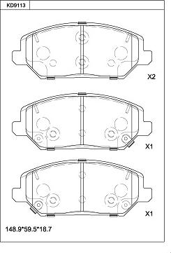 Asimco KD9113 - Тормозные колодки, дисковые, комплект unicars.by