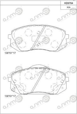 Asimco KD9764 - Тормозные колодки, дисковые, комплект unicars.by