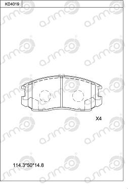 Asimco KD4019 - Тормозные колодки, дисковые, комплект unicars.by