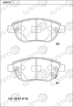 Asimco KD0731 - Тормозные колодки, дисковые, комплект unicars.by