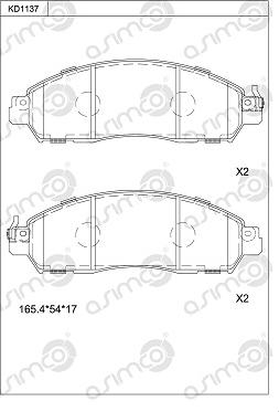 Asimco KD1137 - Тормозные колодки, дисковые, комплект unicars.by