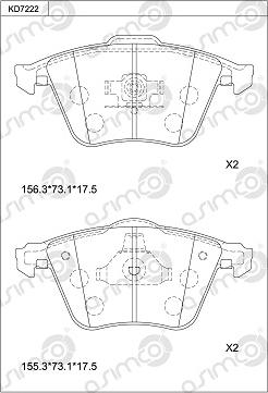 Asimco KD7222 - Тормозные колодки, дисковые, комплект unicars.by