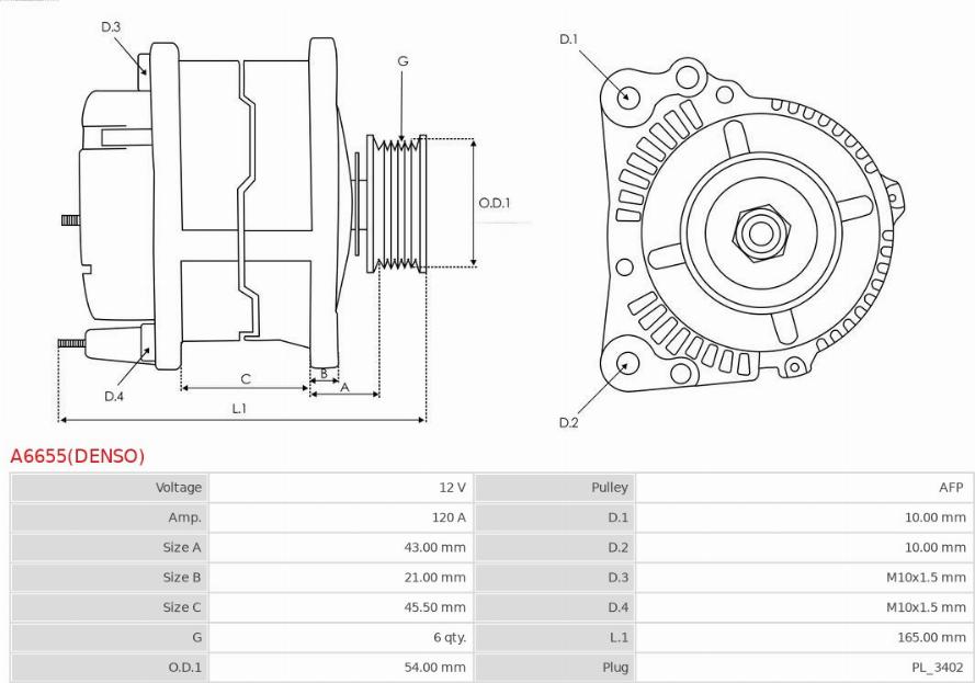 AS-PL A6655(DENSO) - Генератор unicars.by