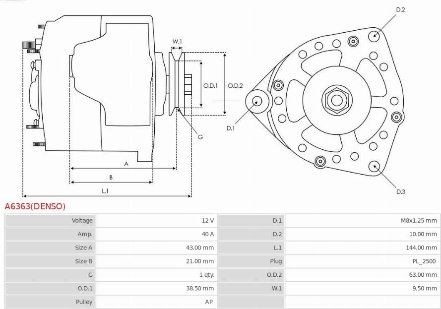 AS-PL A6363(DENSO) - Генератор unicars.by