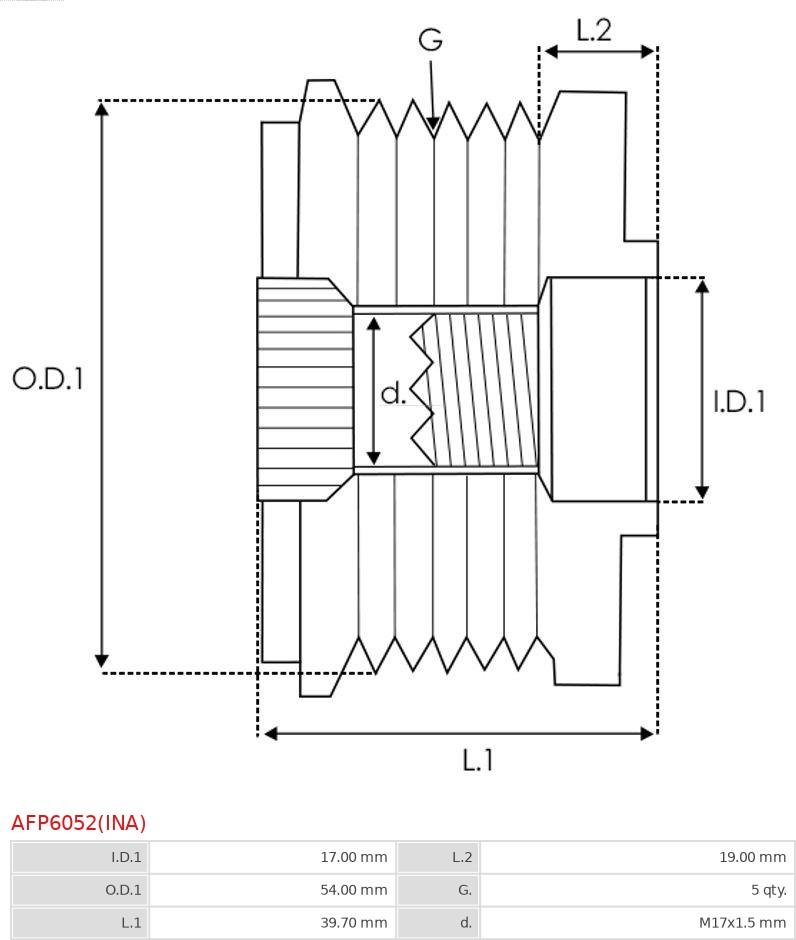 AS-PL AFP6052(INA) - Шкив генератора, муфта unicars.by