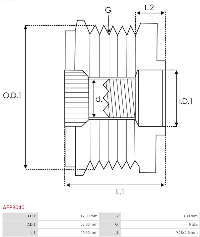 AS-PL AFP3040 - Шкив генератора, муфта unicars.by