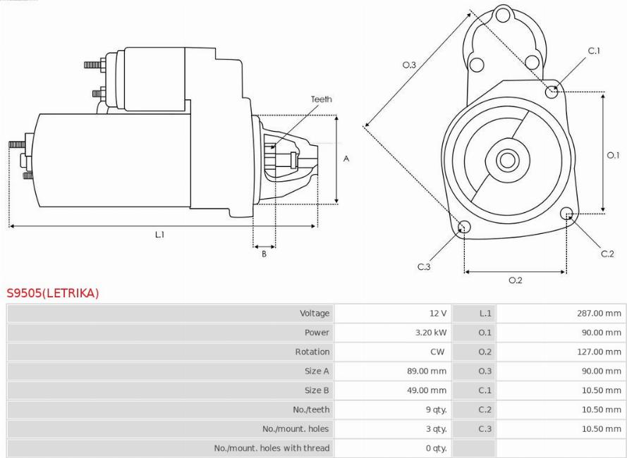 AS-PL S9505(LETRIKA) - Стартер unicars.by