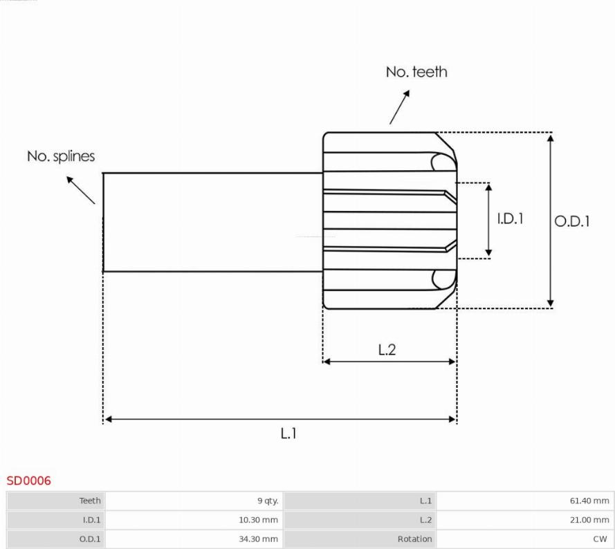 AS-PL SD0006 - Ведущая шестерня, бендикс, стартер unicars.by