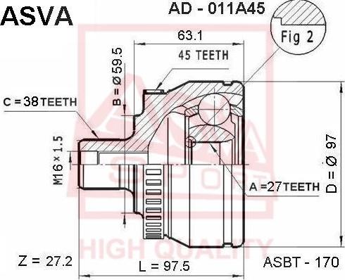 ASVA AD-011A45 - Шарнирный комплект, ШРУС, приводной вал unicars.by