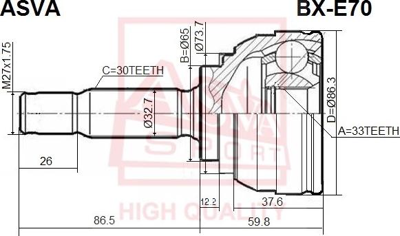 ASVA BX-E70 - Шарнирный комплект, ШРУС, приводной вал unicars.by