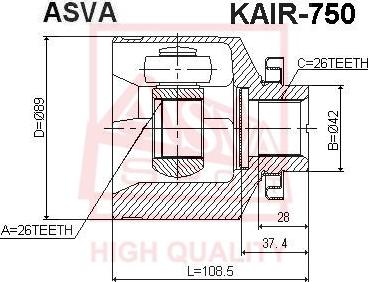 ASVA KAIR-750 - Шарнирный комплект, ШРУС, приводной вал unicars.by