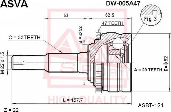 ASVA DW-005A47 - Шарнирный комплект, ШРУС, приводной вал unicars.by