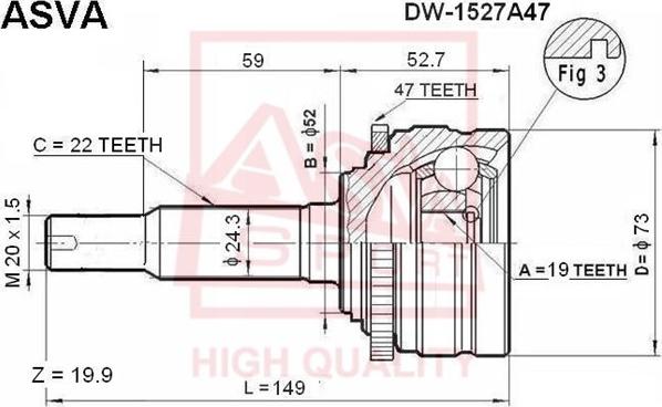 ASVA DW-152A47 - Шарнирный комплект, ШРУС, приводной вал unicars.by