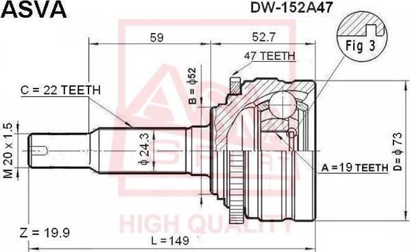 ASVA DW-152 - Шарнирный комплект, ШРУС, приводной вал unicars.by