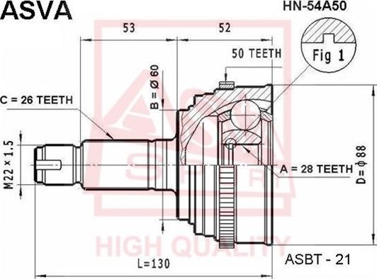 ASVA HN-54A50 - Шарнирный комплект, ШРУС, приводной вал unicars.by