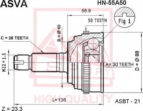 ASVA HN-55A50 - Шарнирный комплект, ШРУС, приводной вал unicars.by