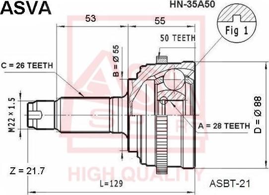 ASVA HN-35A50 - Шарнирный комплект, ШРУС, приводной вал unicars.by