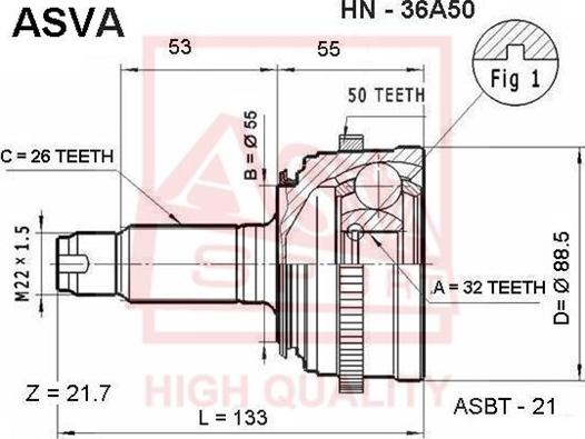 ASVA HN-36A50 - Шарнирный комплект, ШРУС, приводной вал unicars.by