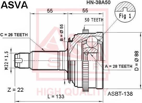 ASVA HN-38A50 - Шарнирный комплект, ШРУС, приводной вал unicars.by