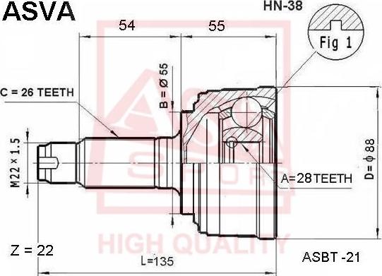 ASVA HN-38 - Шарнирный комплект, ШРУС, приводной вал unicars.by