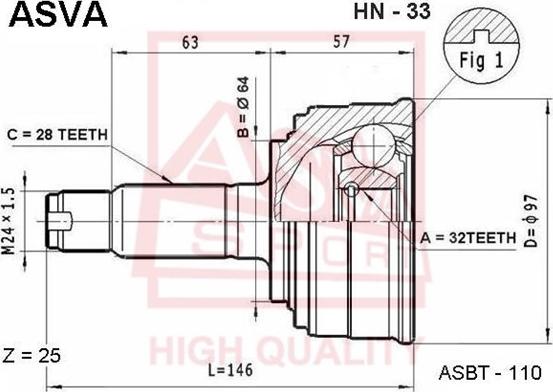 ASVA HN-33 - Шарнирный комплект, ШРУС, приводной вал unicars.by