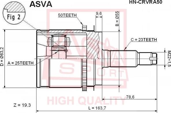 ASVA HN-CRVRA50 - Шарнирный комплект, ШРУС, приводной вал unicars.by