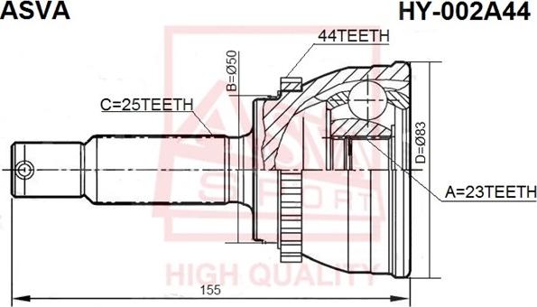 ASVA HY-002A44 - Шарнирный комплект, ШРУС, приводной вал unicars.by