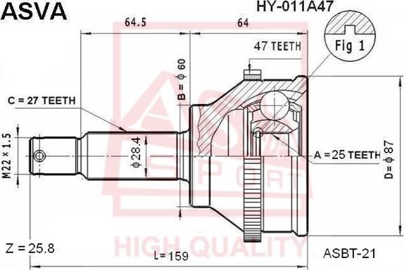 ASVA HY-011A47 - Шарнирный комплект, ШРУС, приводной вал unicars.by