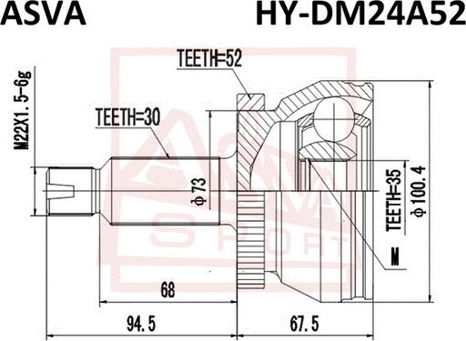 ASVA HY-DM24A52 - Шарнирный комплект, ШРУС, приводной вал unicars.by