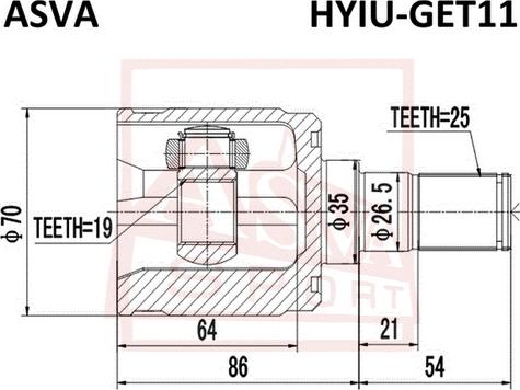 ASVA HYIU-GET11 - Шарнирный комплект, ШРУС, приводной вал unicars.by