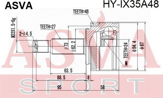 ASVA HY-IX35A48 - Шарнирный комплект, ШРУС, приводной вал unicars.by