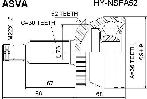 ASVA HY-NSFA52 - Шарнирный комплект, ШРУС, приводной вал unicars.by