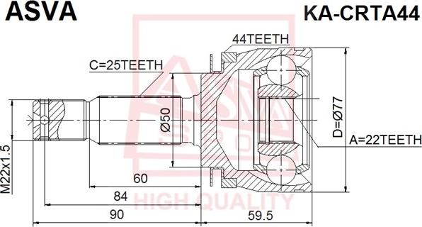 ASVA KA-CRTA44 - Шарнирный комплект, ШРУС, приводной вал unicars.by