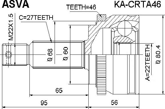 ASVA KA-CRTA46 - Шарнирный комплект, ШРУС, приводной вал unicars.by