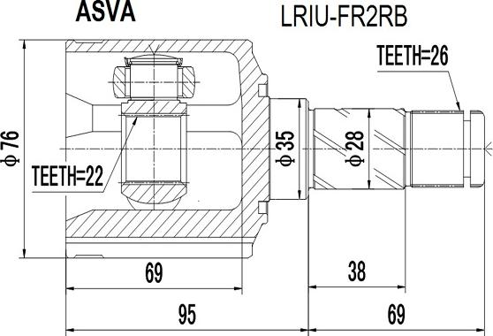 ASVA LRIU-FR2RB - Шарнирный комплект, ШРУС, приводной вал unicars.by