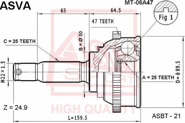 ASVA MT-06A47 - Шарнирный комплект, ШРУС, приводной вал unicars.by