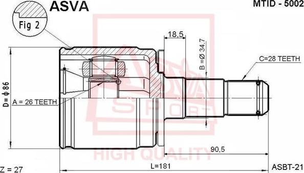 ASVA MTID-5002 - Шарнирный комплект, ШРУС, приводной вал unicars.by