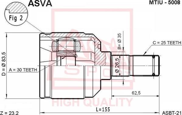 ASVA MTIU-5008 - Шарнирный комплект, ШРУС, приводной вал unicars.by